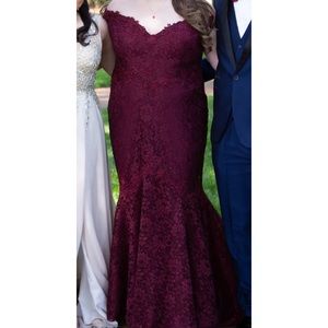 Amarra Wine Maroon Mermaid Prom Dress Plus